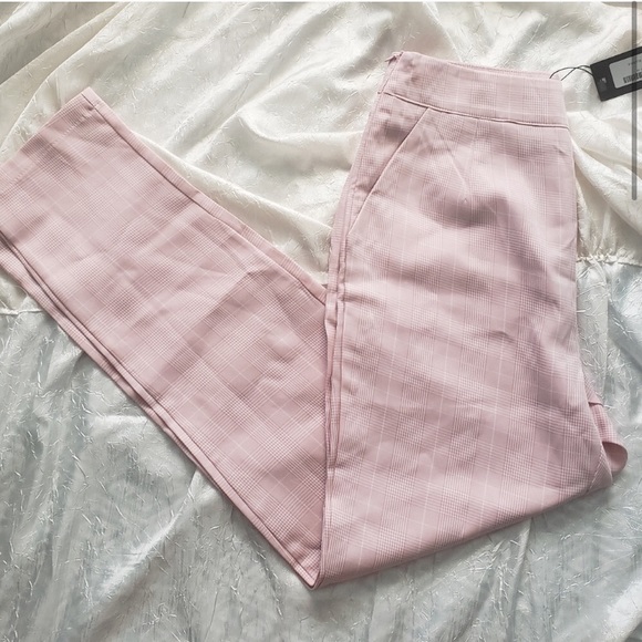 BNWT Blush Plaid Tapered Trousers - Picture 2 of 4